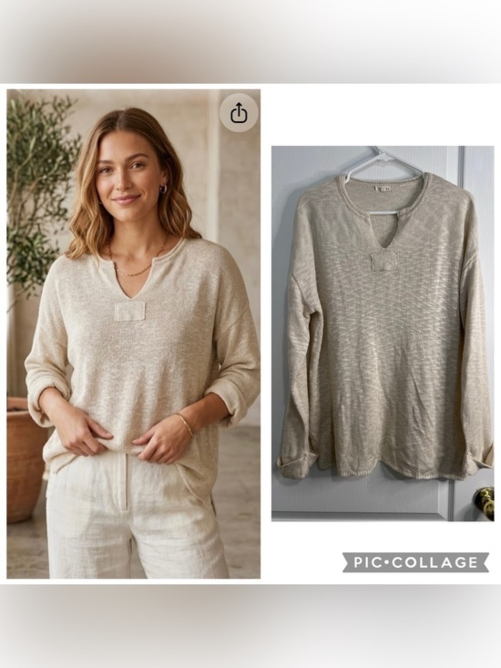 JODIFL Women's Notch Neck Lightweight Sweater in Beige size M